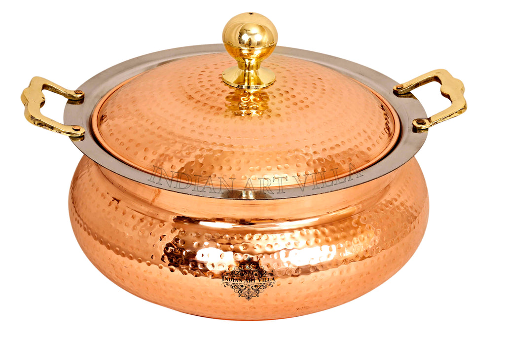 IndianArtVilla Handcrafted Pure Steel Copper Hammered Design Chafing Dish