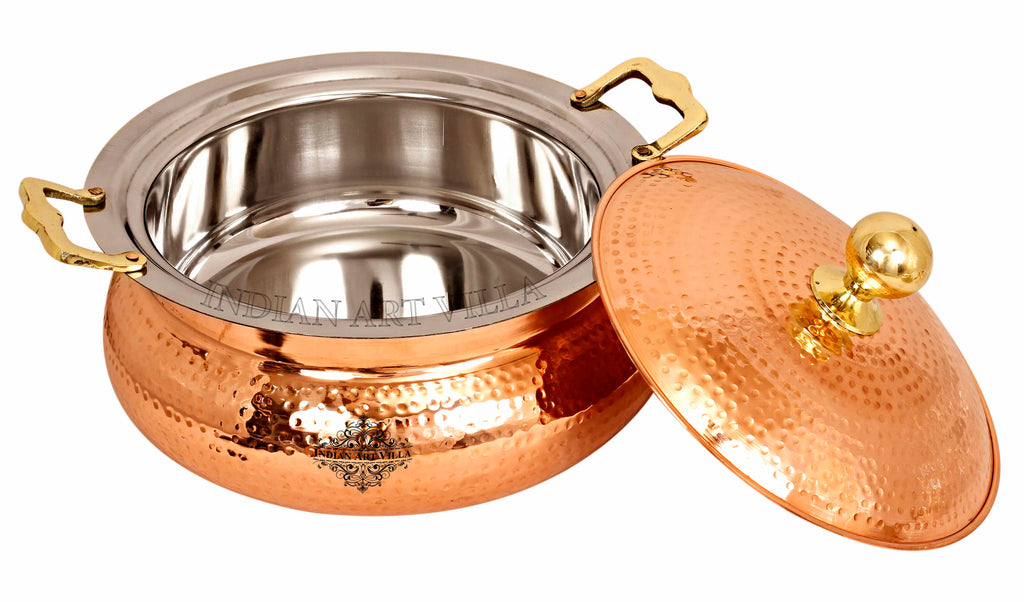 IndianArtVilla Handcrafted Pure Steel Copper Hammered Design Chafing Dish