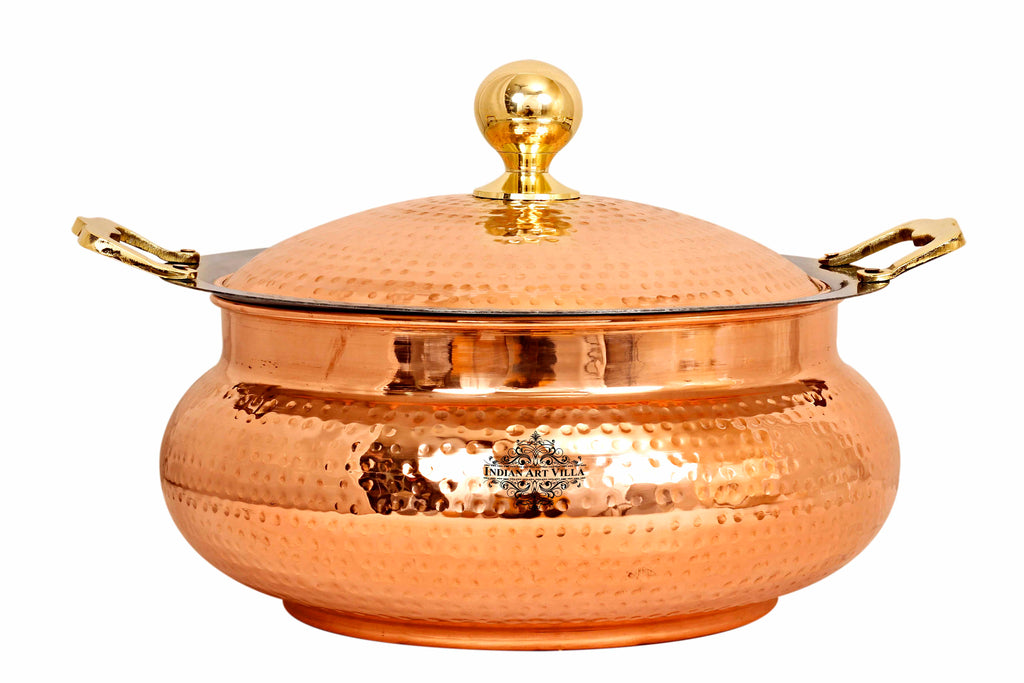 IndianArtVilla Handcrafted Pure Steel Copper Hammered Design Chafing Dish