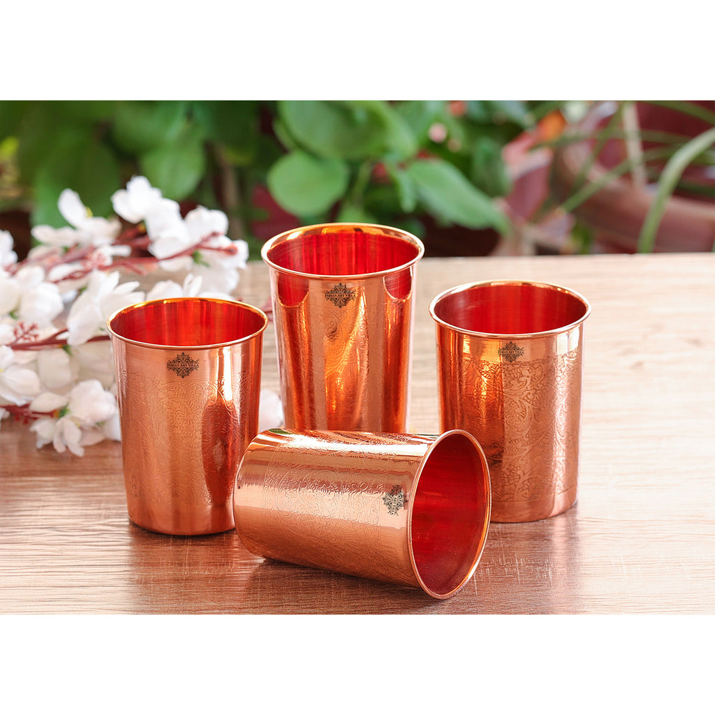 Indian Art Villa Pure Copper Embossed Glass, Tumbler, Drinkware, Serveware