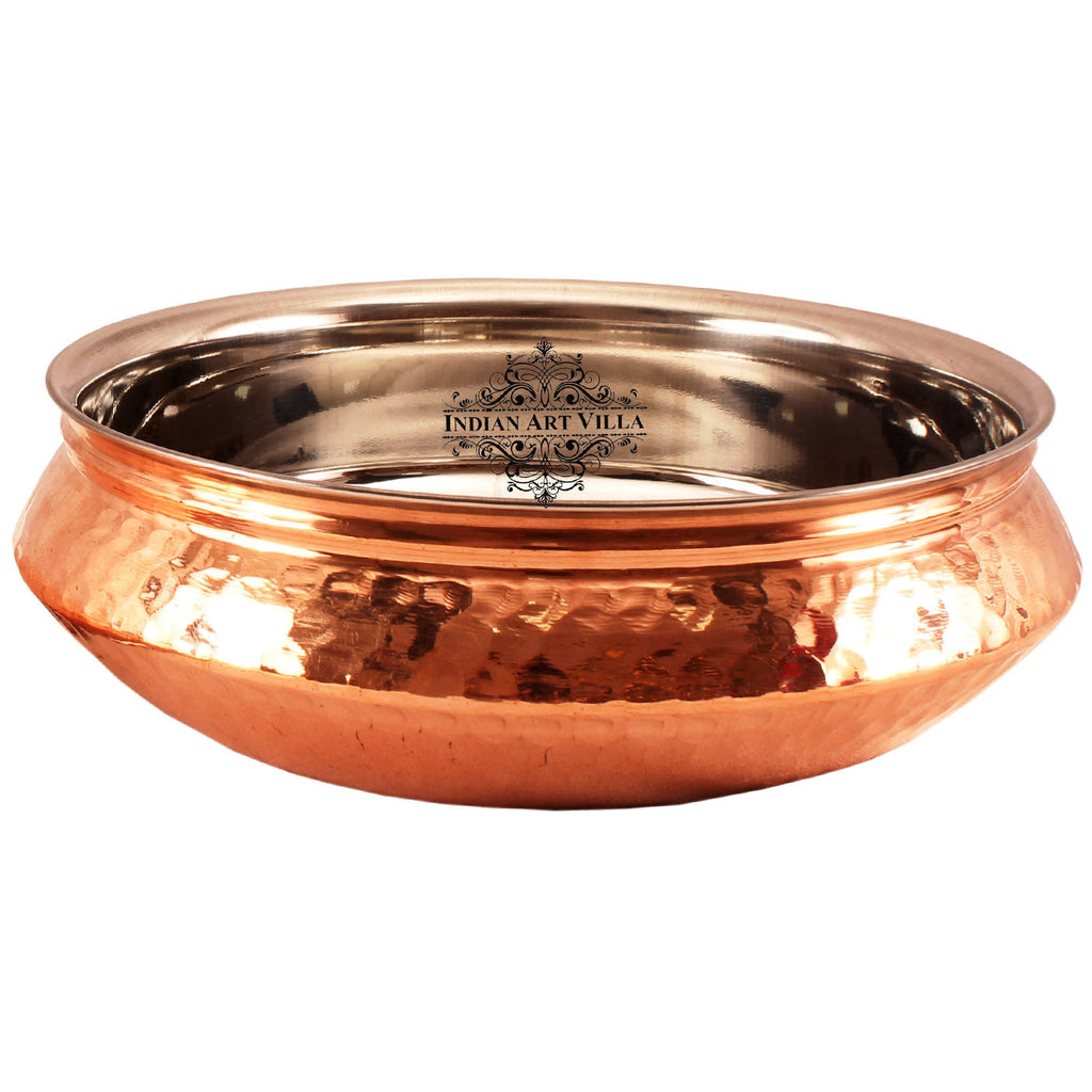 Indian Art Villa, Pure Steel Copper Serving Handi Bowl Tableware Home & Restaurant