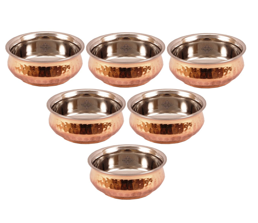 Indian Art Villa, Pure Steel Copper Serving Handi Bowl Tableware Home & Restaurant