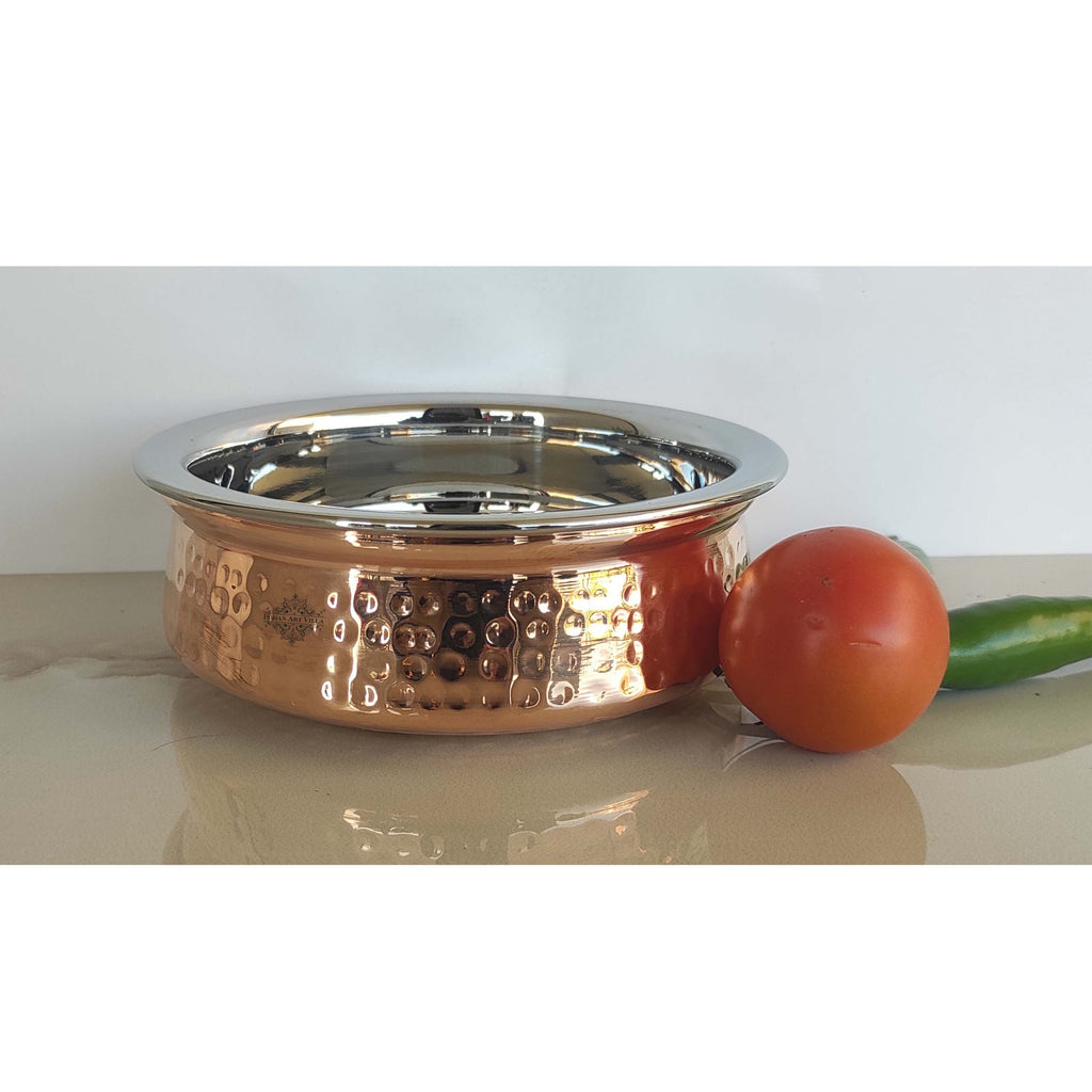 Indian Art Villa, Pure Steel Copper Serving Handi Bowl Tableware Home & Restaurant