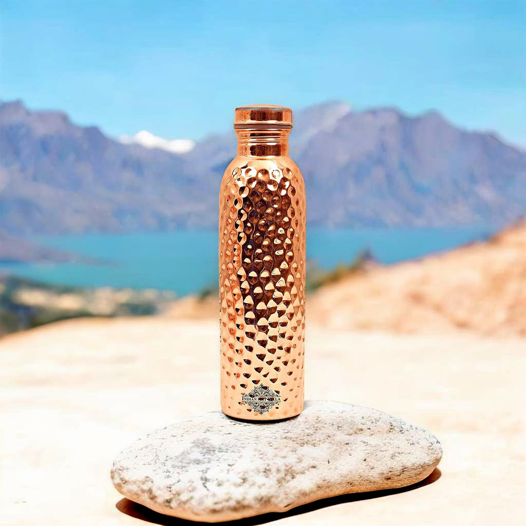 Indian Art Villa Handcrafted Pure Copper Hammered Design Water Bottle, Good for Health, Drinkware