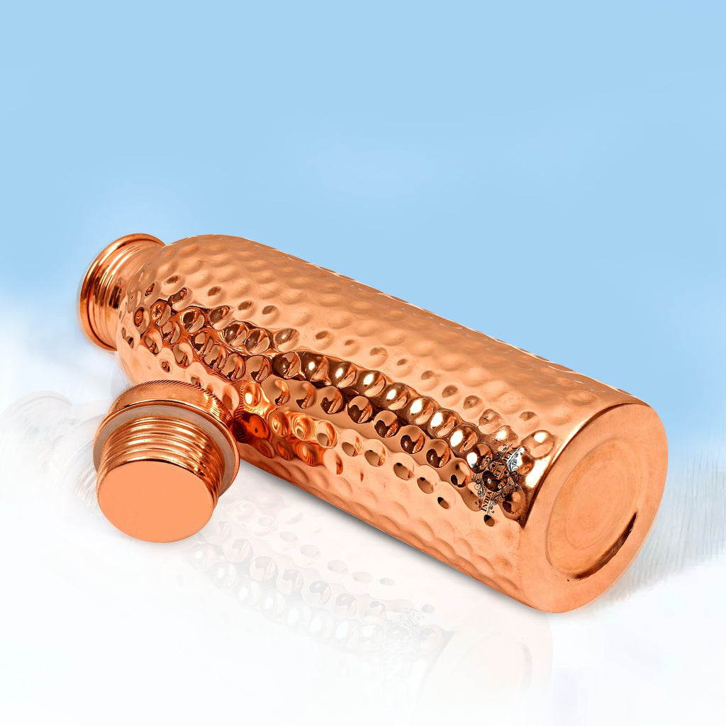 Indian Art Villa Handcrafted Pure Copper Hammered Design Water Bottle, Good for Health, Drinkware