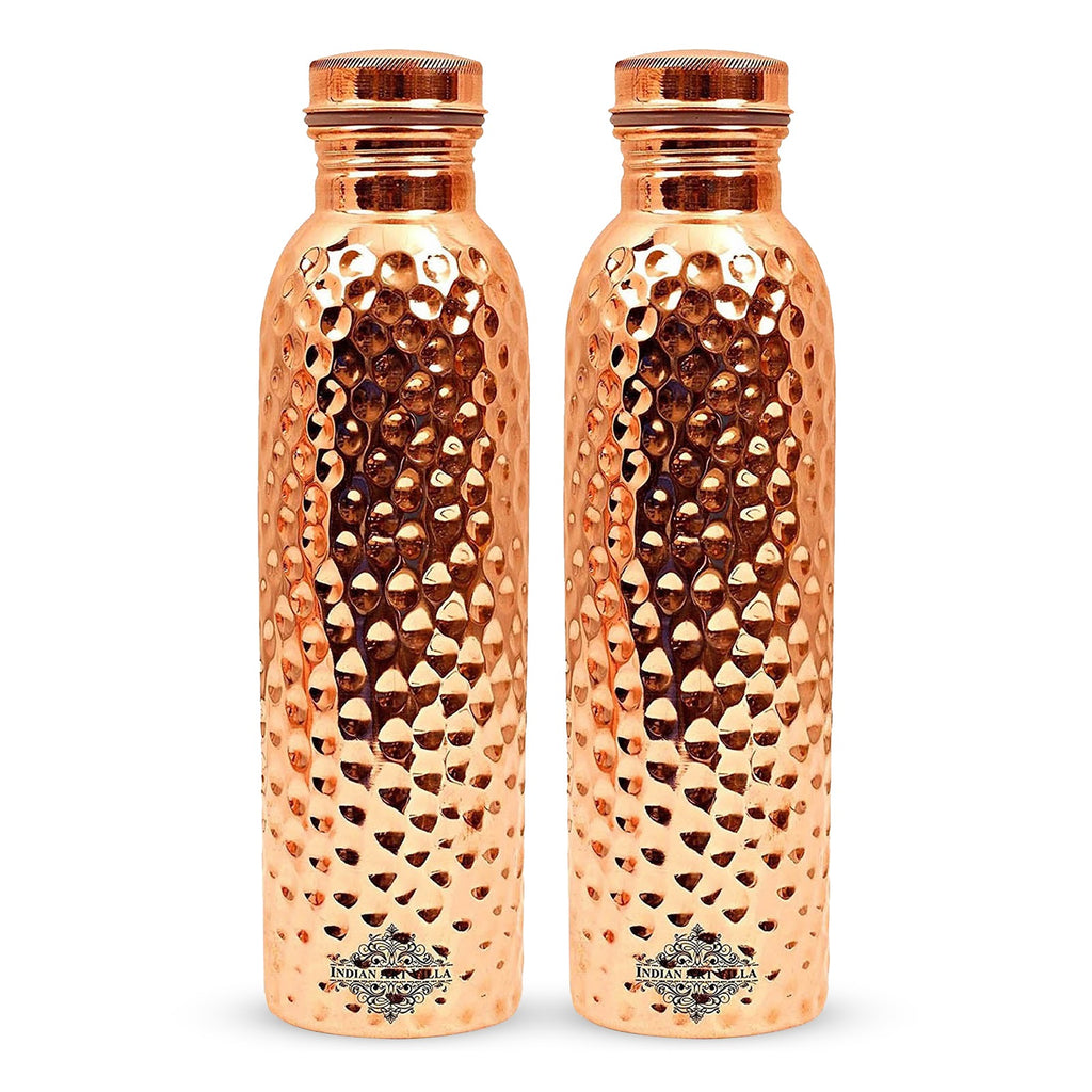 Indian Art Villa Handcrafted Pure Copper Hammered Design Water Bottle, Good for Health, Drinkware