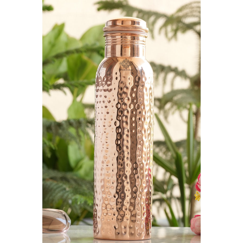 Indian Art Villa Handcrafted Pure Copper Hammered Design Water Bottle, Good for Health, Drinkware