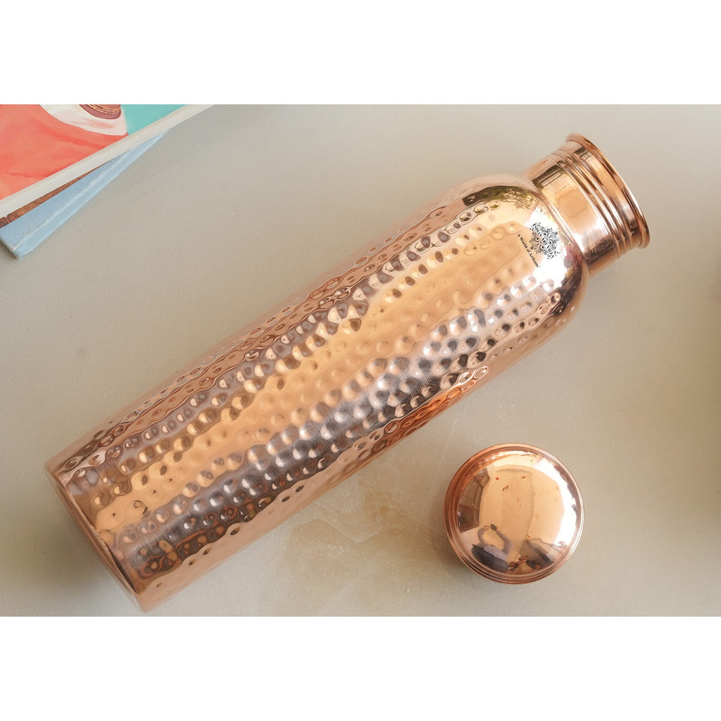 Indian Art Villa Handcrafted Pure Copper Hammered Design Water Bottle, Good for Health, Drinkware