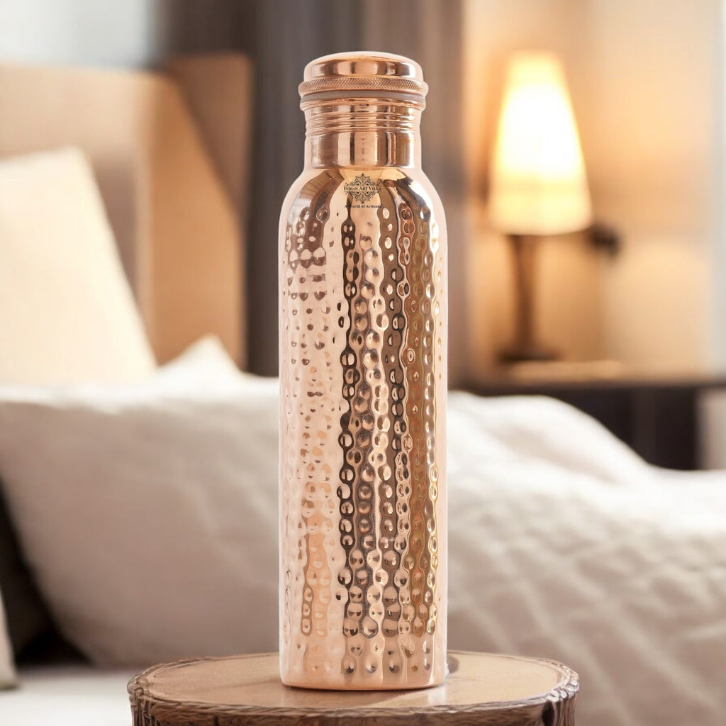 Indian Art Villa Handcrafted Pure Copper Hammered Design Water Bottle, Good for Health, Drinkware