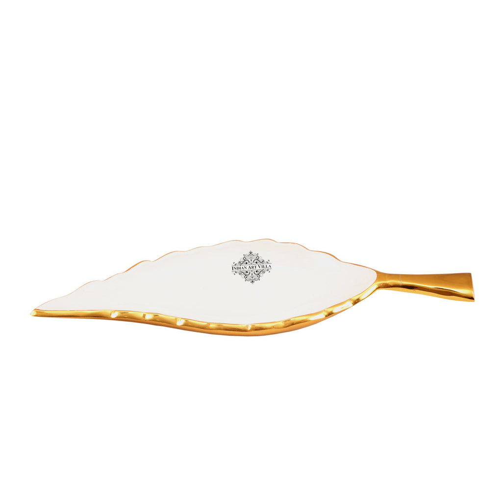 IndianArtVilla Aluminium Leaf Design Serving Tray|Serveware Tableware|Length 33.53 cm