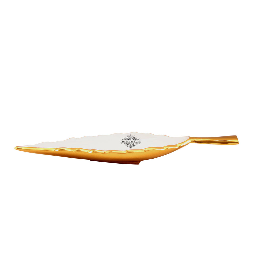 IndianArtVilla Aluminium Leaf Design Serving Tray|Serveware Tableware|Length 33.53 cm