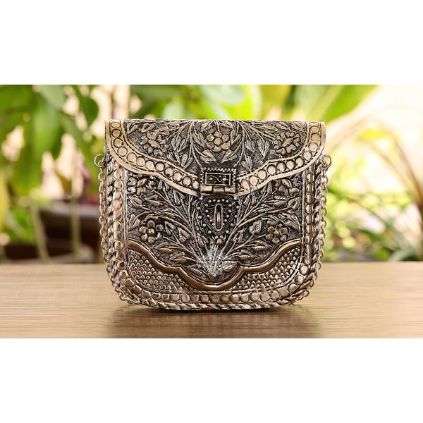 India Best Seller Women's Oxidized Rajasthani Art Handcrafted Handle Clutch  Bag and Purse (Silver) : Amazon.in: Fashion