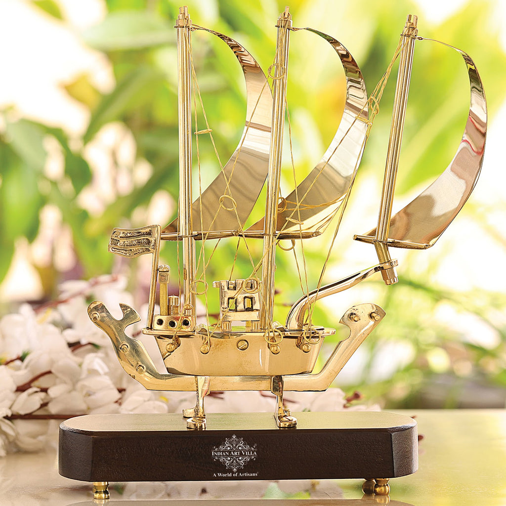 Indian Art Villa Brass Handmade Designer Ship, Yacht Showpiece, Miniature, Home Decor