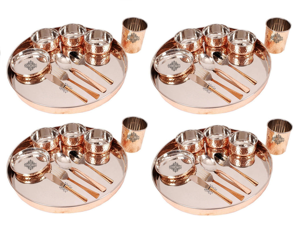 IndianArtVilla Hammered Steel Copper Thali Dinner Set, Tableware & Dinnerware,10 Pieces, 33.02 cm