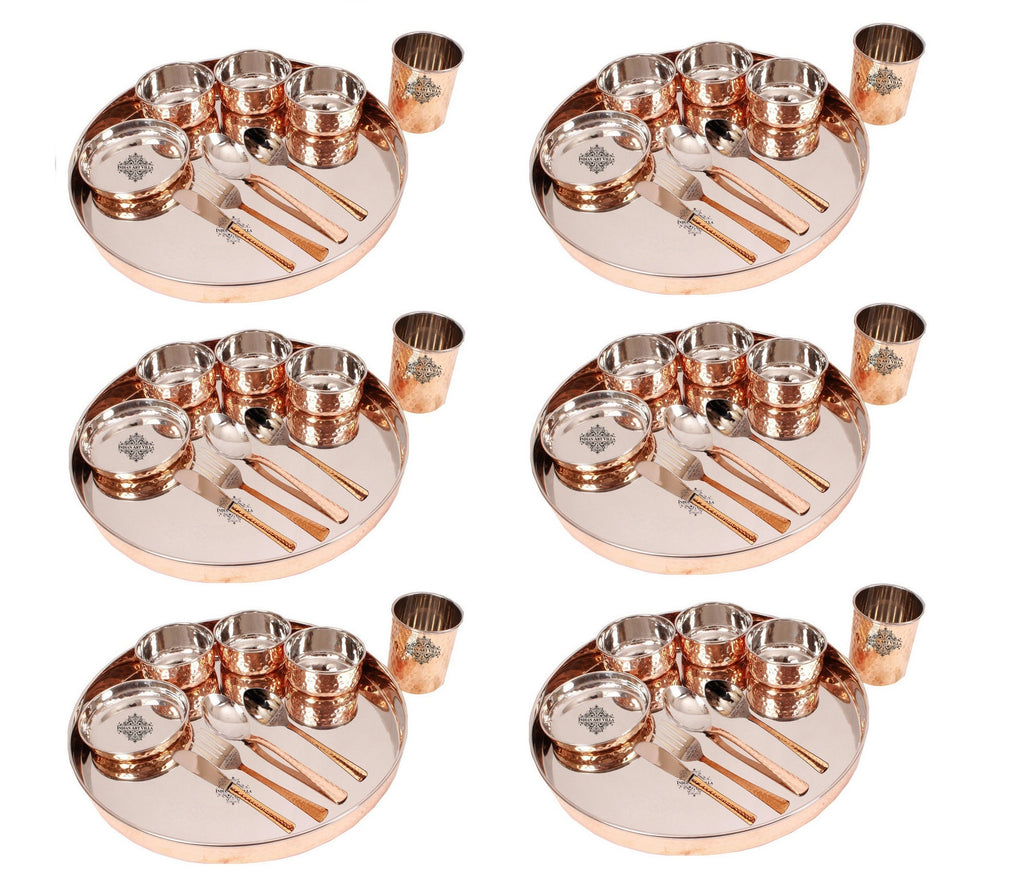 IndianArtVilla Hammered Steel Copper Thali Dinner Set, Tableware & Dinnerware,10 Pieces, 33.02 cm