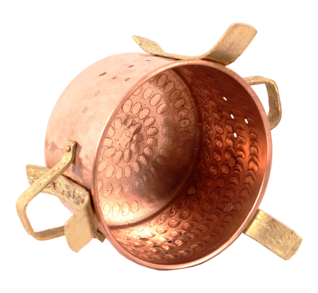 IndianArtVilla Handmade Pure Copper Sigri with Brass Stand & Steel Copper Kadai & Spoon