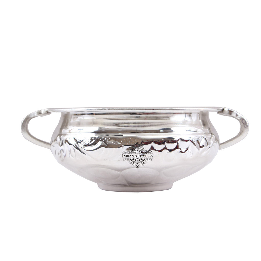 IndianArtVilla Handmade Silver Plated Designer Urli, Home Dearative Item - 15.75 cm Width