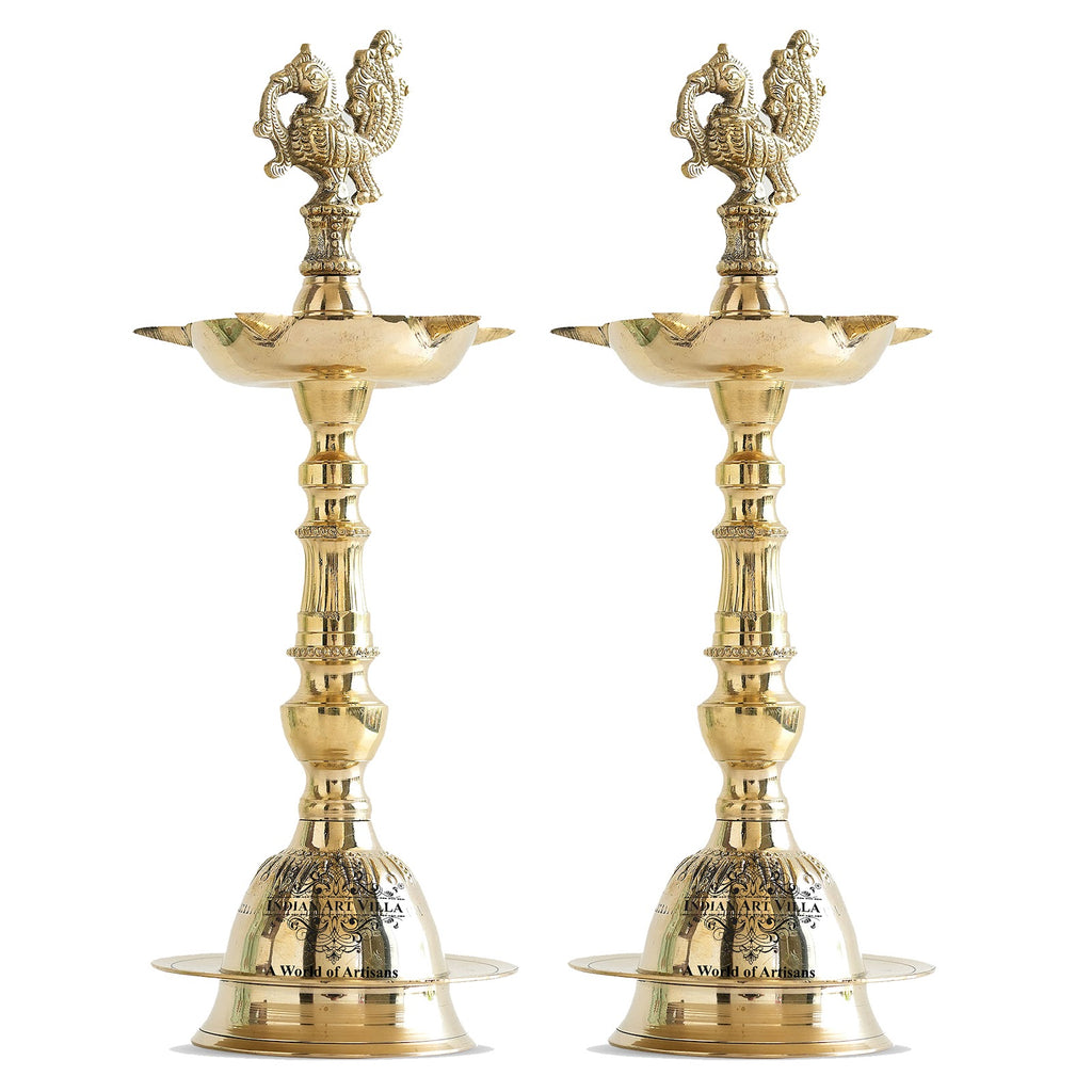 Indian Art Villa Pure Brass Stand Pillar Diya, Dana kashi Murga Design