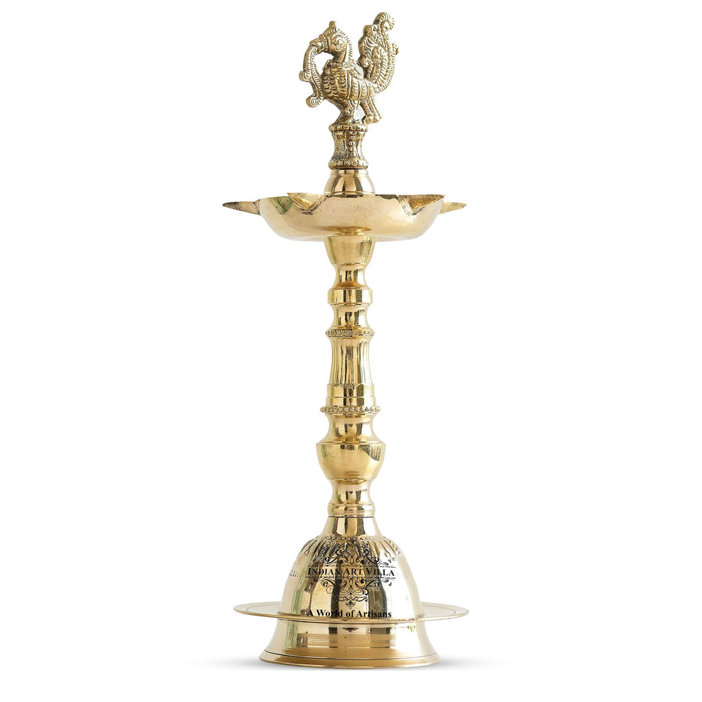 Indian Art Villa Pure Brass Stand Pillar Diya, Dana kashi Murga Design