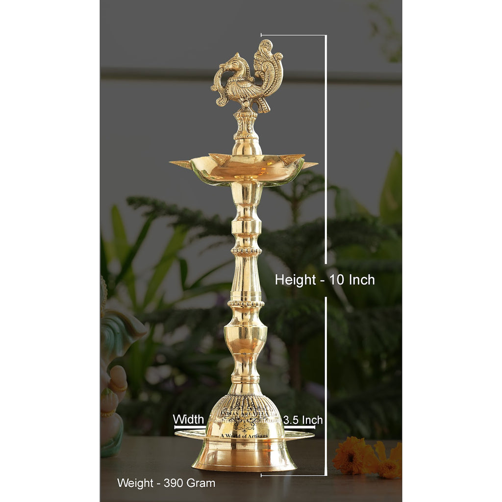 Indian Art Villa Pure Brass Stand Pillar Diya, Dana kashi Murga Design