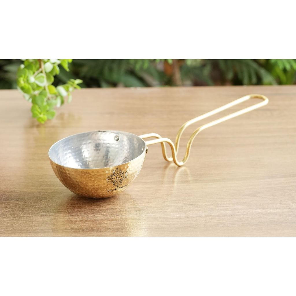 IndianArtVilla Handcrafted Pure Brass Tadka Pan, For Home | Hotel | Restaurant, 260ml