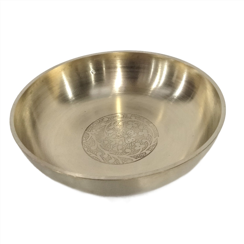 IndianArtVilla Handmade Pure Brass Rice Plate With Matt Embossed Design, Serveware, Dinnerware