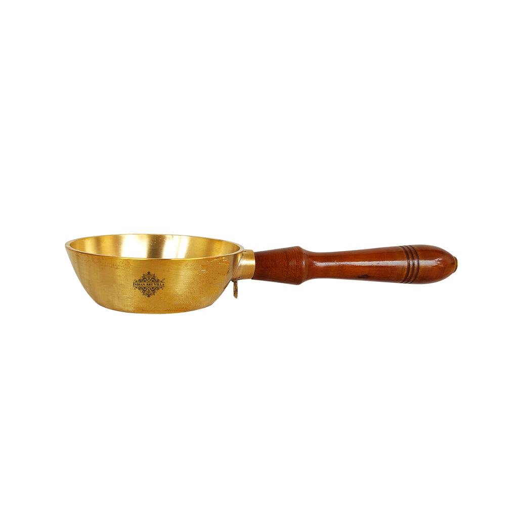 Indian Art Villa Brass Matt Finish Oil Warmer Bowl With Wooden Handle, Length-22.86 cm