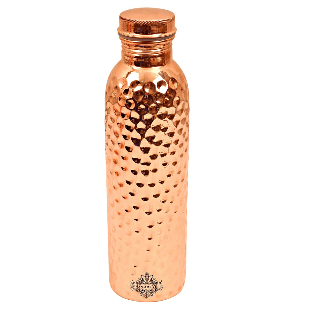 IndianArtVilla Handcrafted Pure Copper Leak Proof Set of 2 Water Bottle with Hammered Design