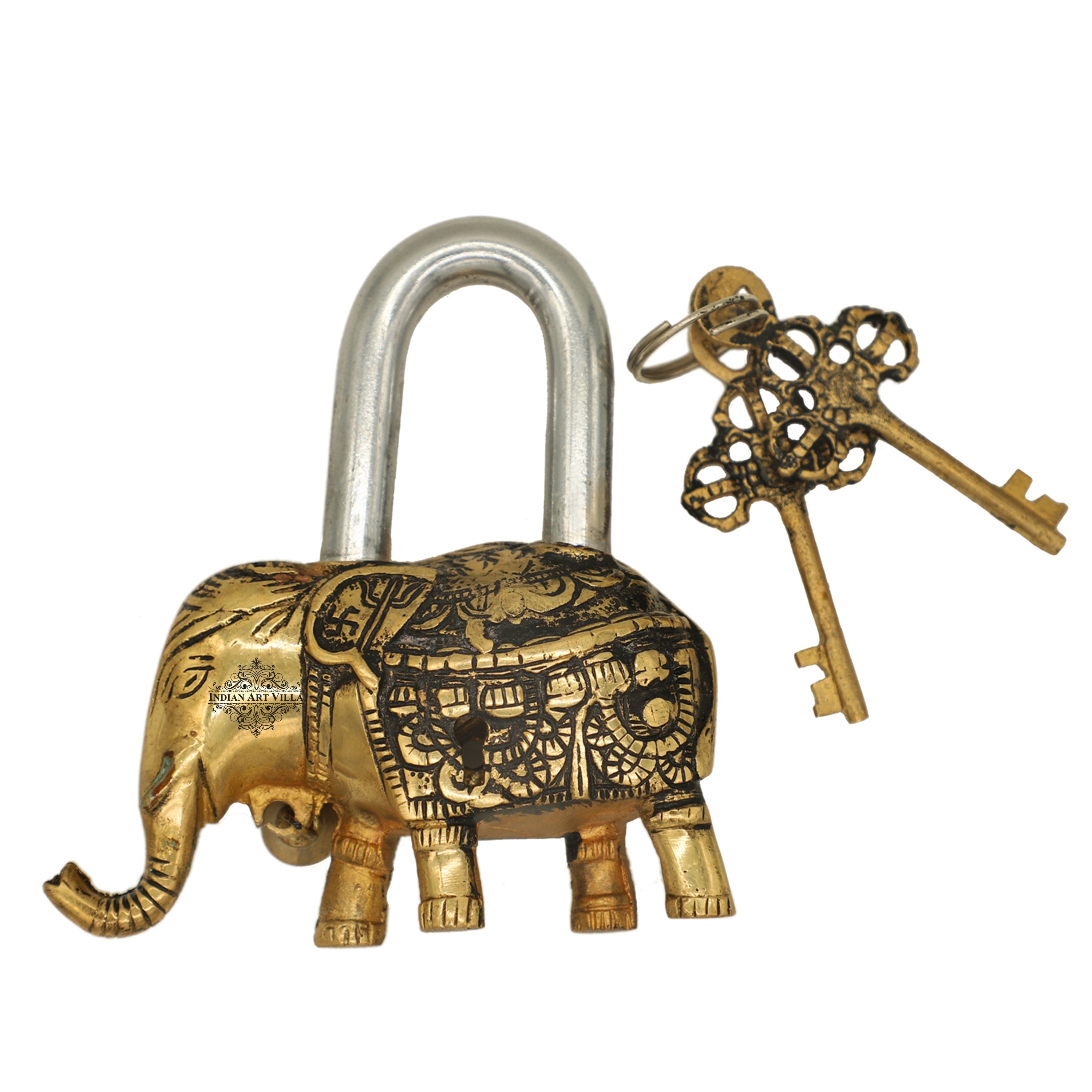 Buy Indian Art Villa Handmade Old Vintage Style Antique Elephant Shape Brass  Security Lock with 2 Keys